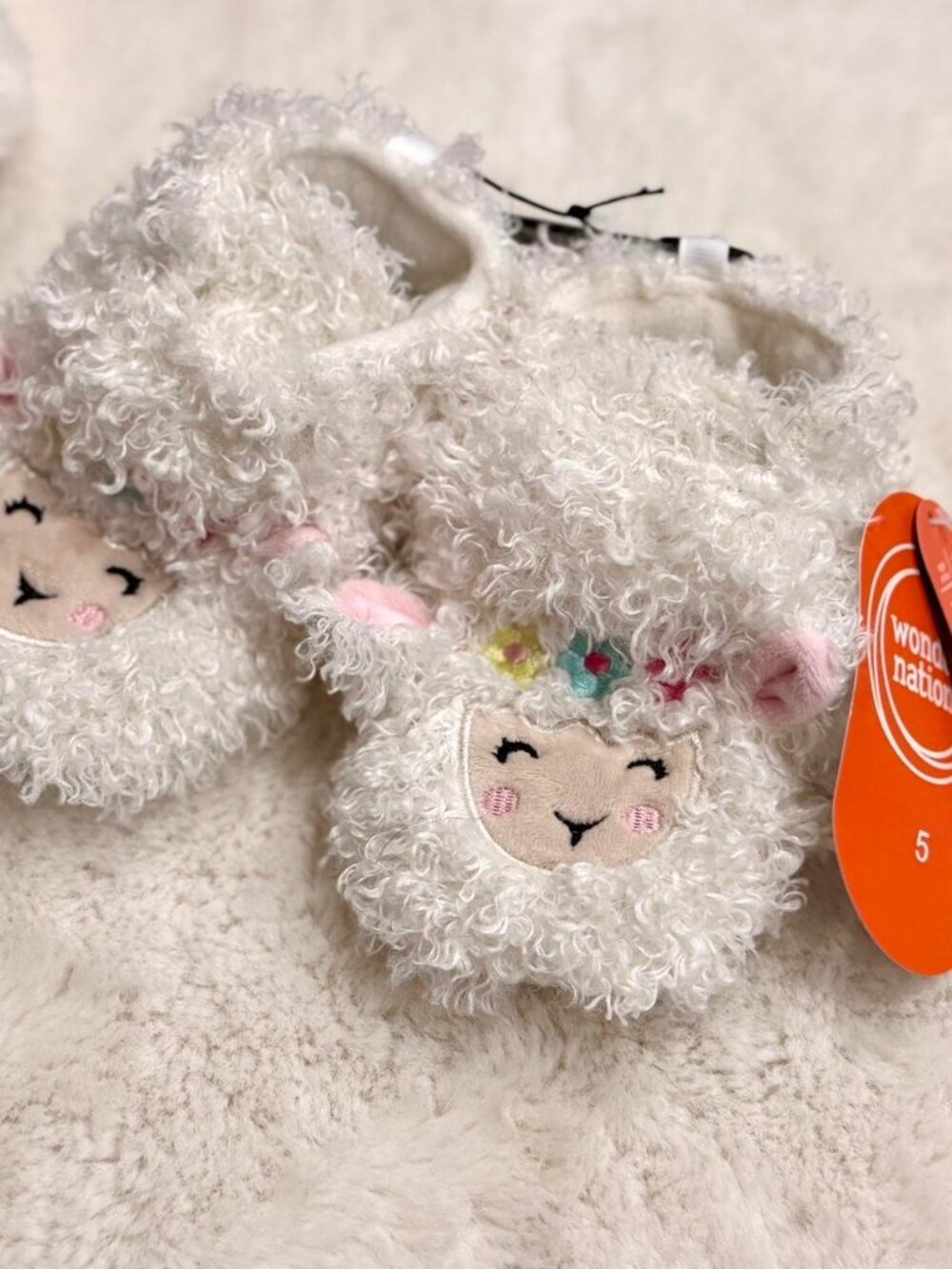 White Fuzzy Lamb Slippers 2 Pair
